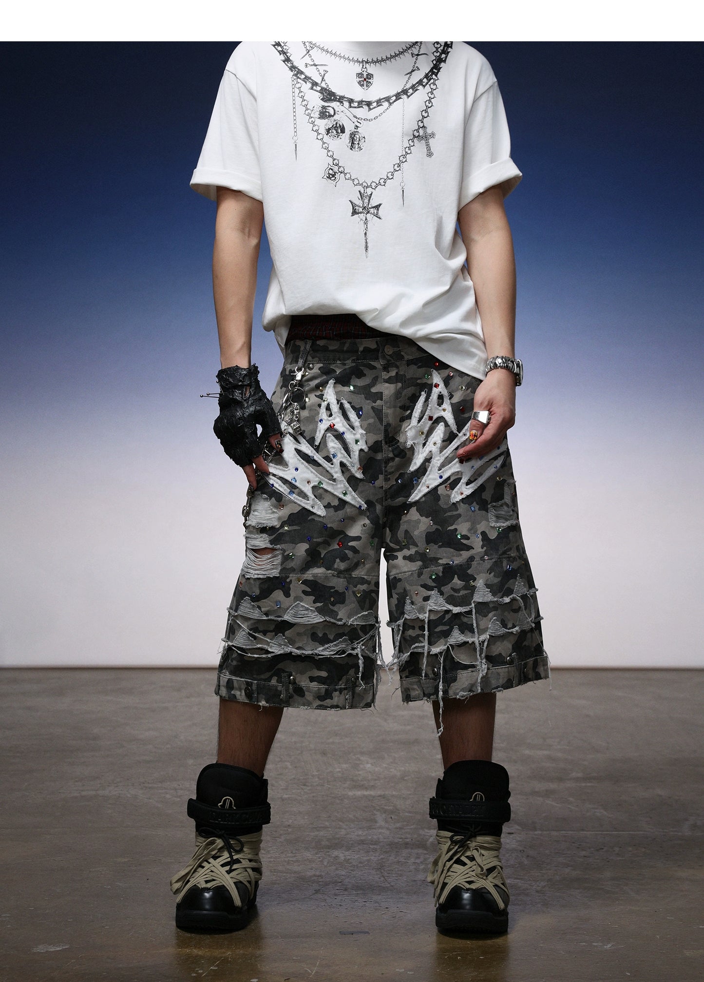 【25s Aug.】Vintage Washed Camo Print Shorts