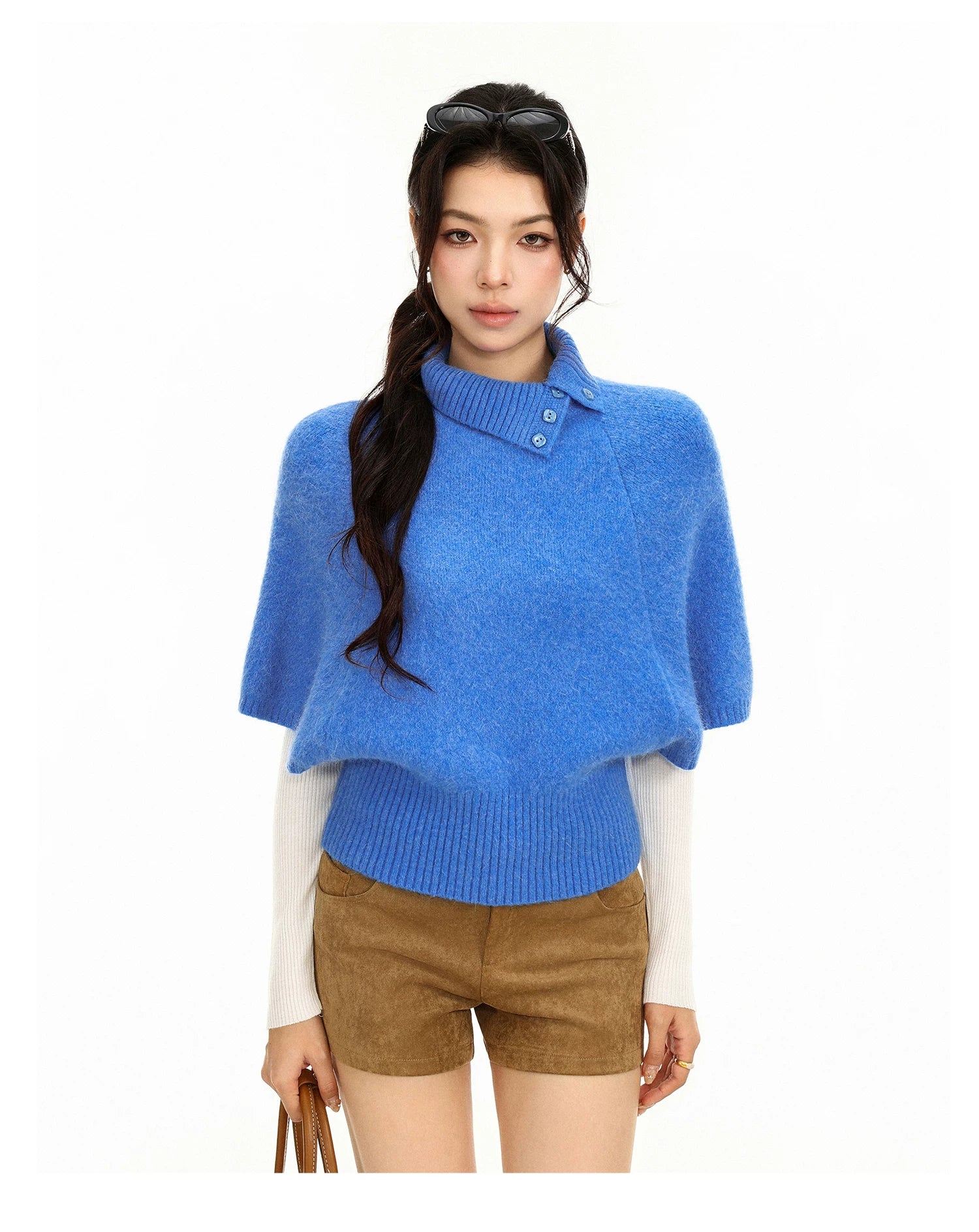 Rabbit Fur Collar Batwing Sweater