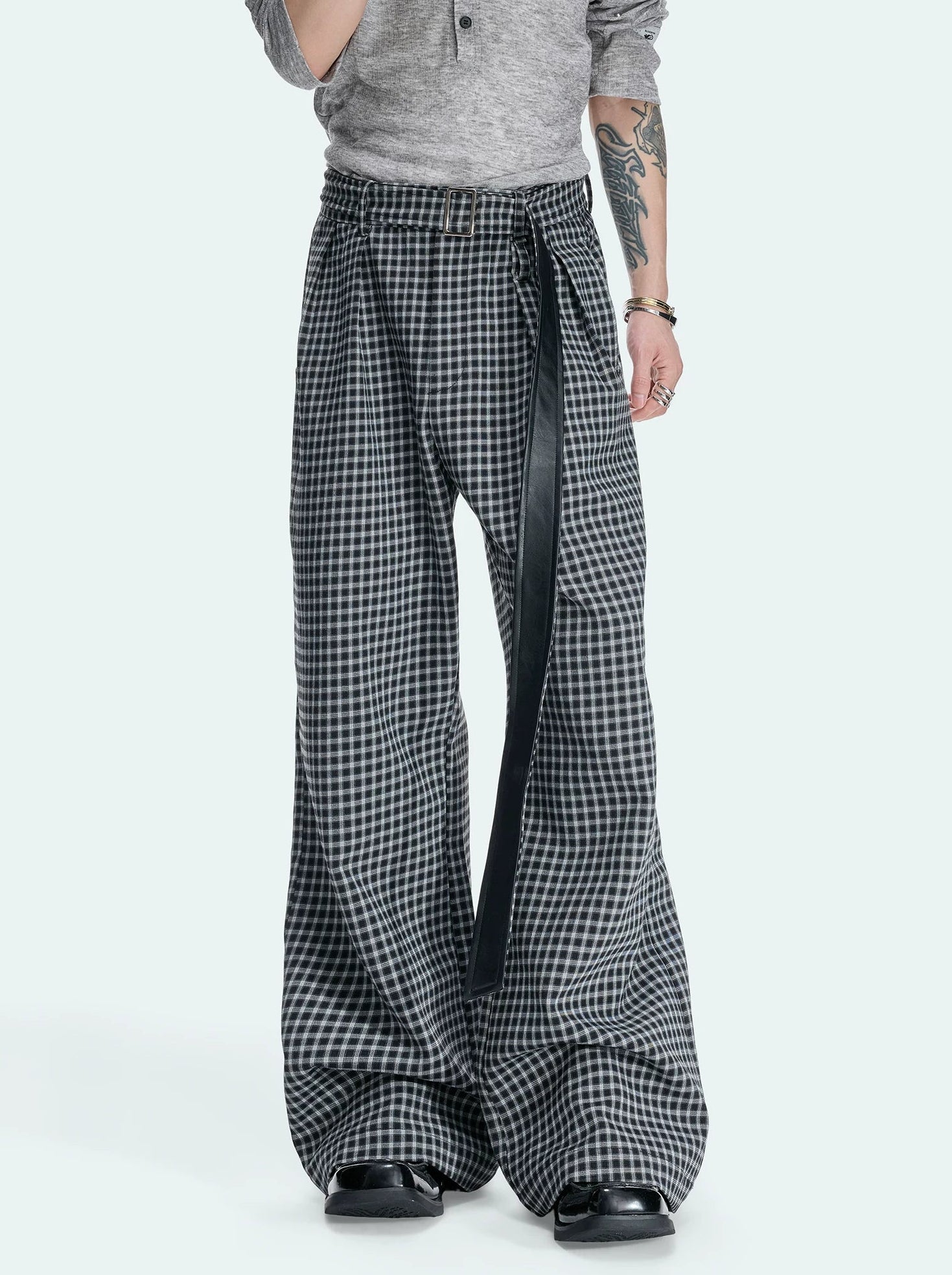 Vintage Plaid Wide-Leg Trousers