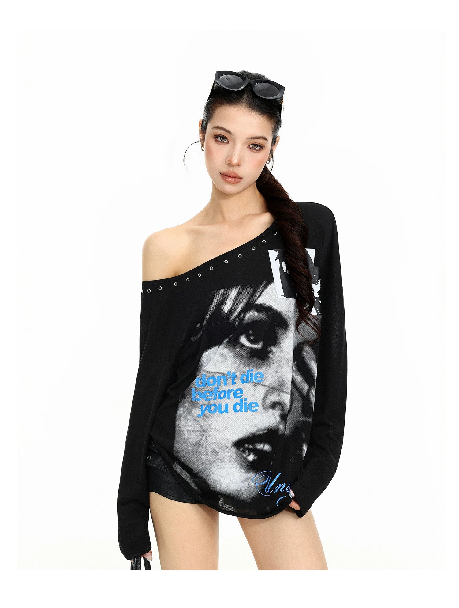 Off-Shoulder Portrait Print Top