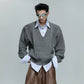 【25s Oct.】Shirt-paneled Button-down V-neck Sweater
