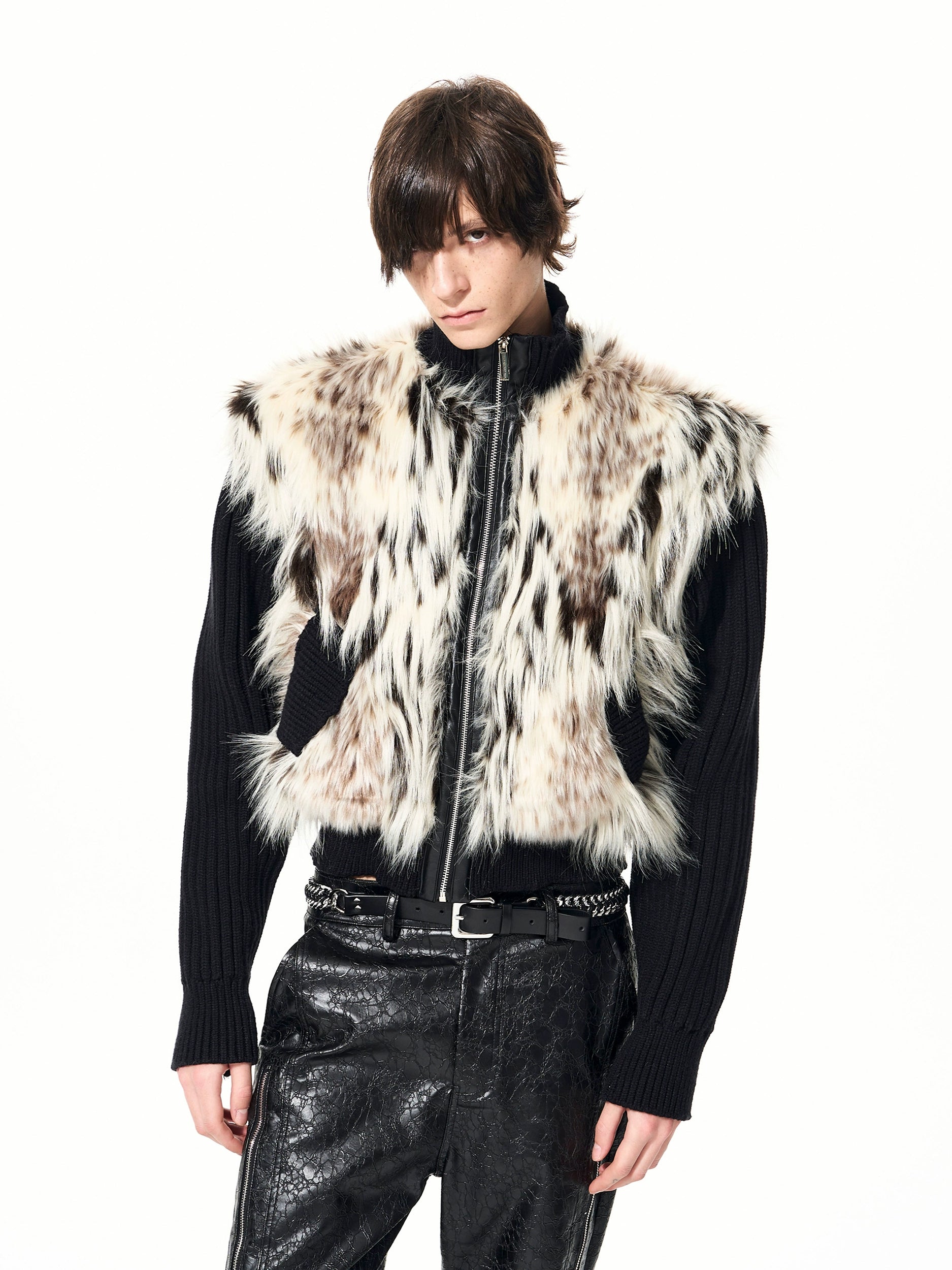【26s Jan.】Fur-trimmed Quilted Stand-collar Knit Sweater