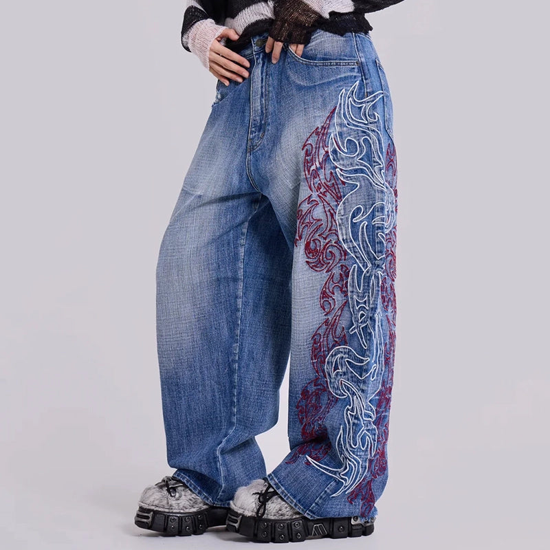 【25s Aug.】Embroidered Totem Mid-Rise Wide-Leg Jeans
