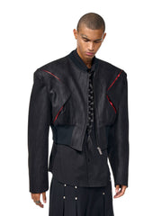 【25s Sep.】Deconstructed Paneled Suede Shoulder Pad Jacket