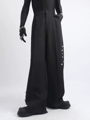 【26s May.】Metal Detail Patchwork Wide-Leg Black Pants