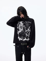 Dark Graphic Button Long Sleeve Tee