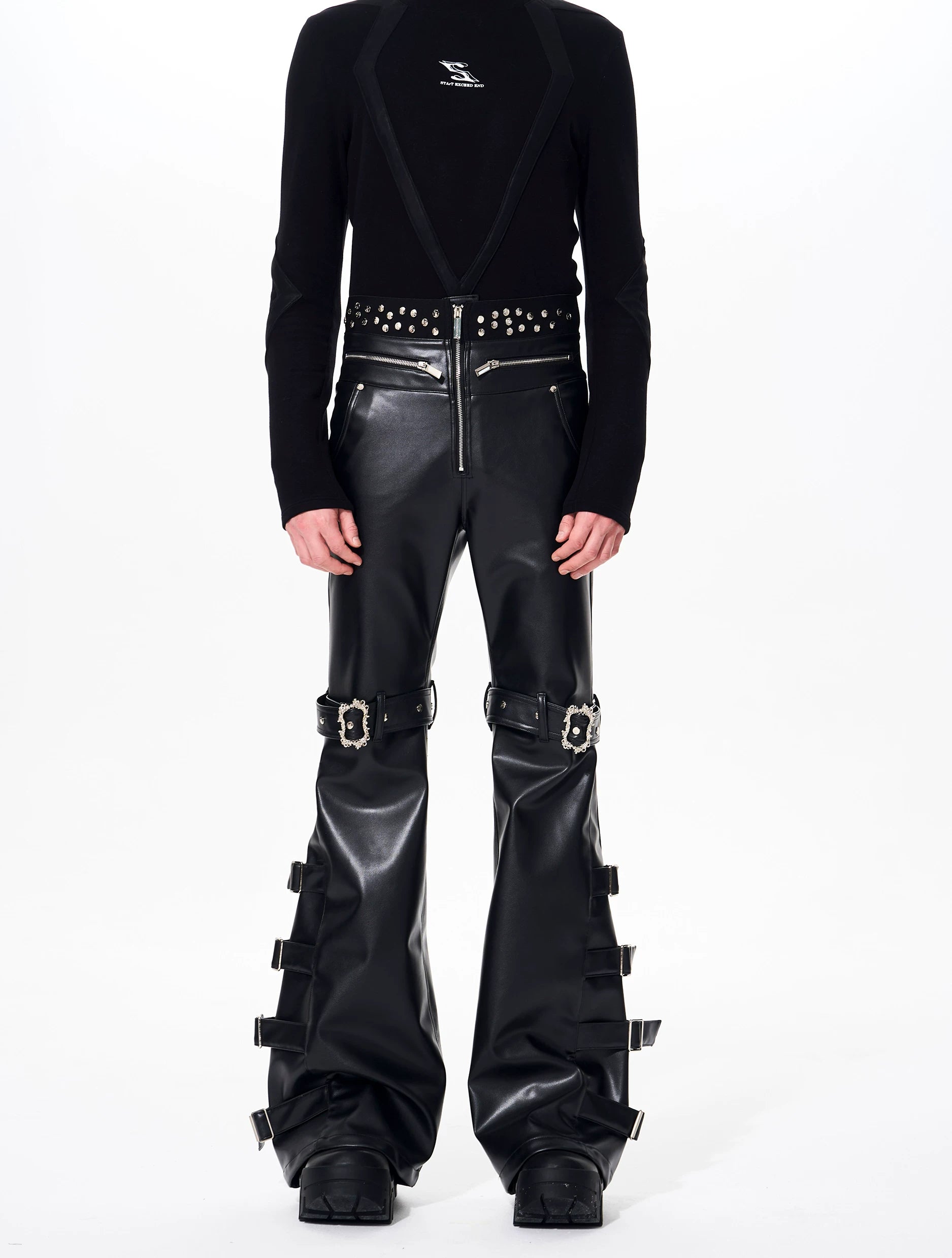 【26s Feb.】Strap Buckle Flared Leather Pants