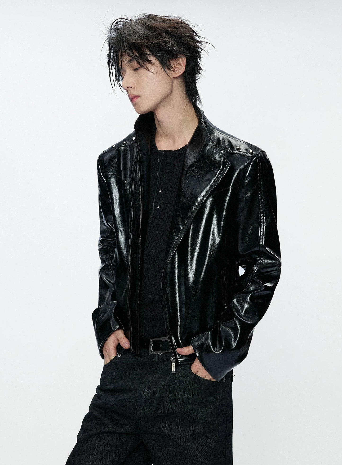 Glossy Crocodile Slim Moto Jacket