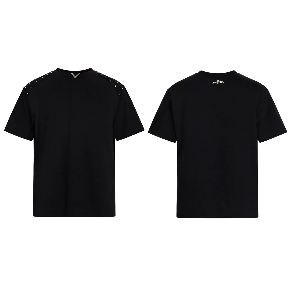 【26s May】Pleated Studded Boxy V-Neck Mesh Lined Tee