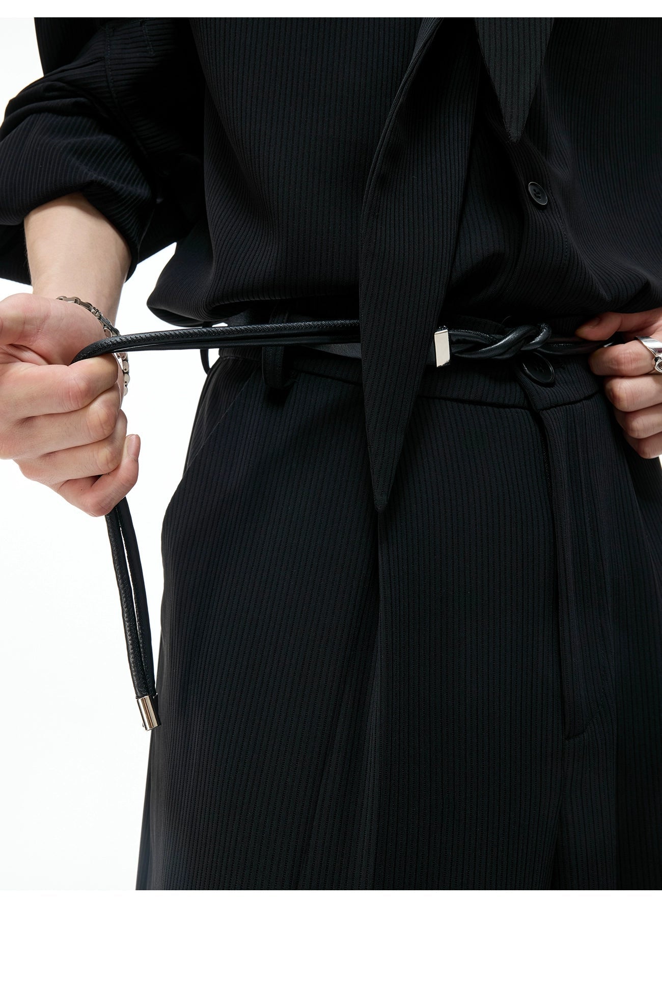 【25s Sep.】Scarf Shoulder Pad Shirt / Drape Wide-leg Pants