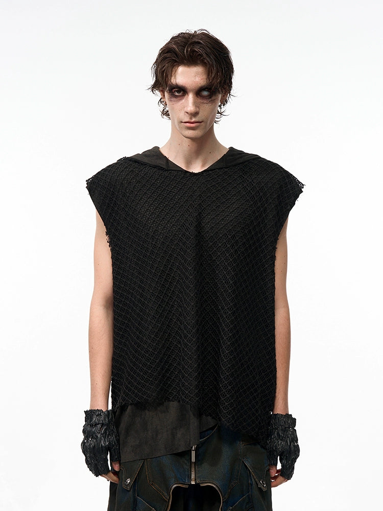 【25s Aug.】Washed Hooded Layered Sleeveless Mesh Vest