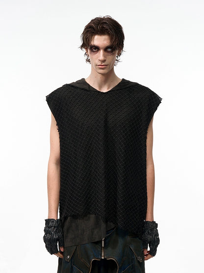 【25s Aug.】Washed Hooded Layered Sleeveless Mesh Vest