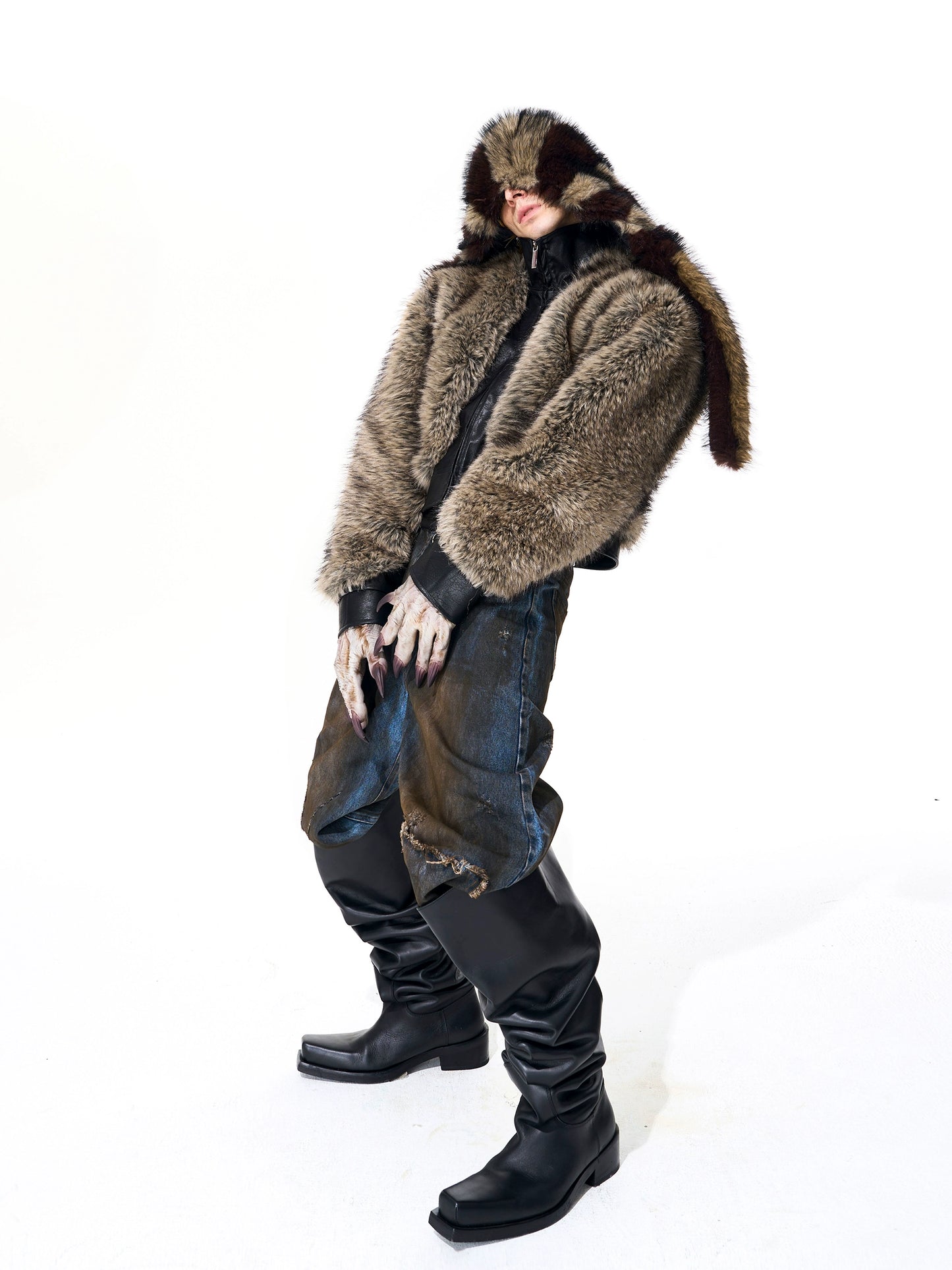 Faux Fur and Leather Thickened Cotton Jacket