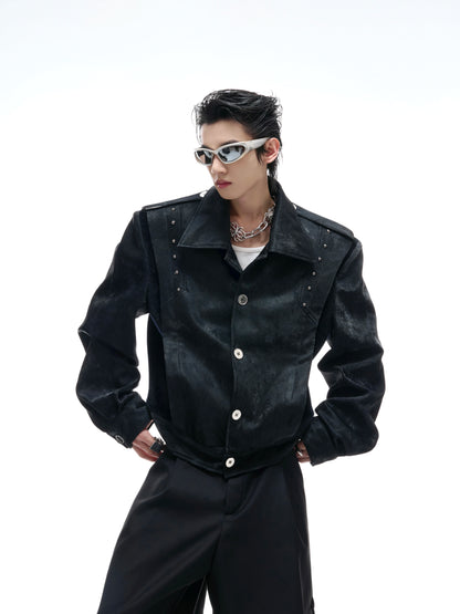 【25s Aug.】Studded Embroidered Snakeskin Leather Short Jacket