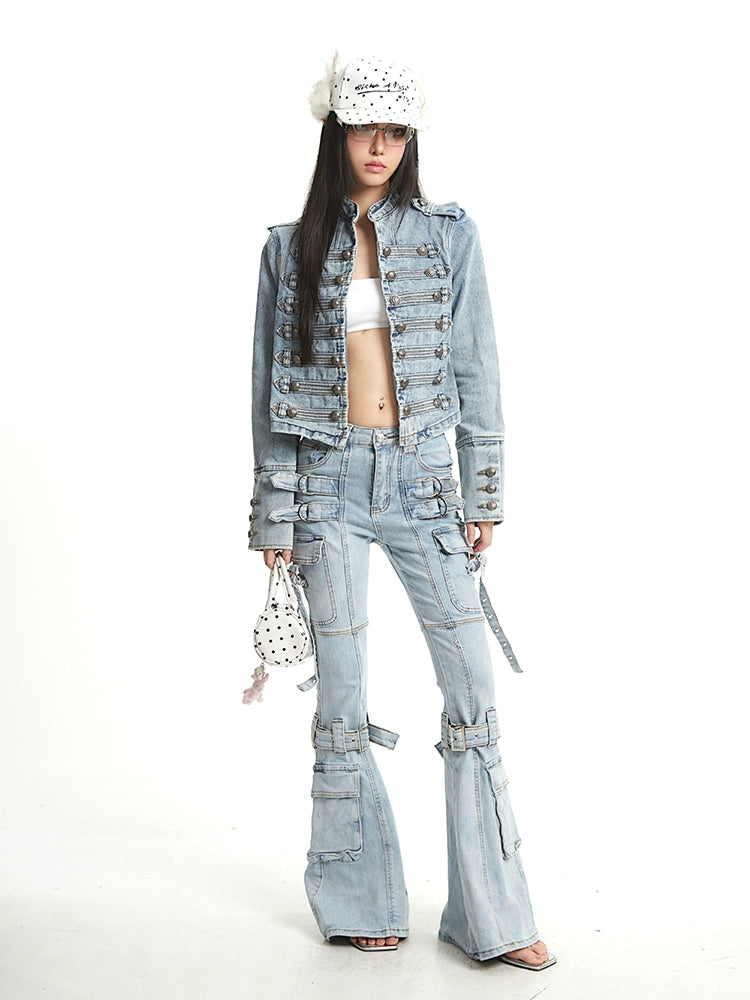 【25s Sep.】Vintage Structured Shoulder Slim Blue Denim Jacket
