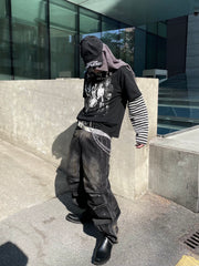 【25s Mar.】Character Print Rock Mock Two Piece Stripe Stitching Top