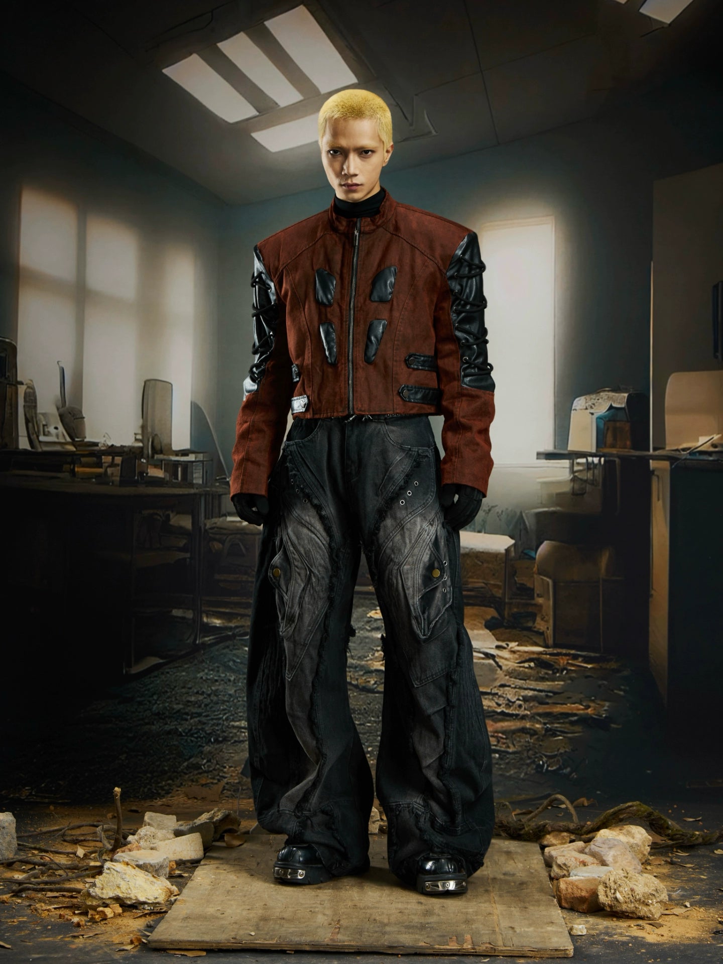 【25s Dec.】3D Double-layered Dark Leather Jacket