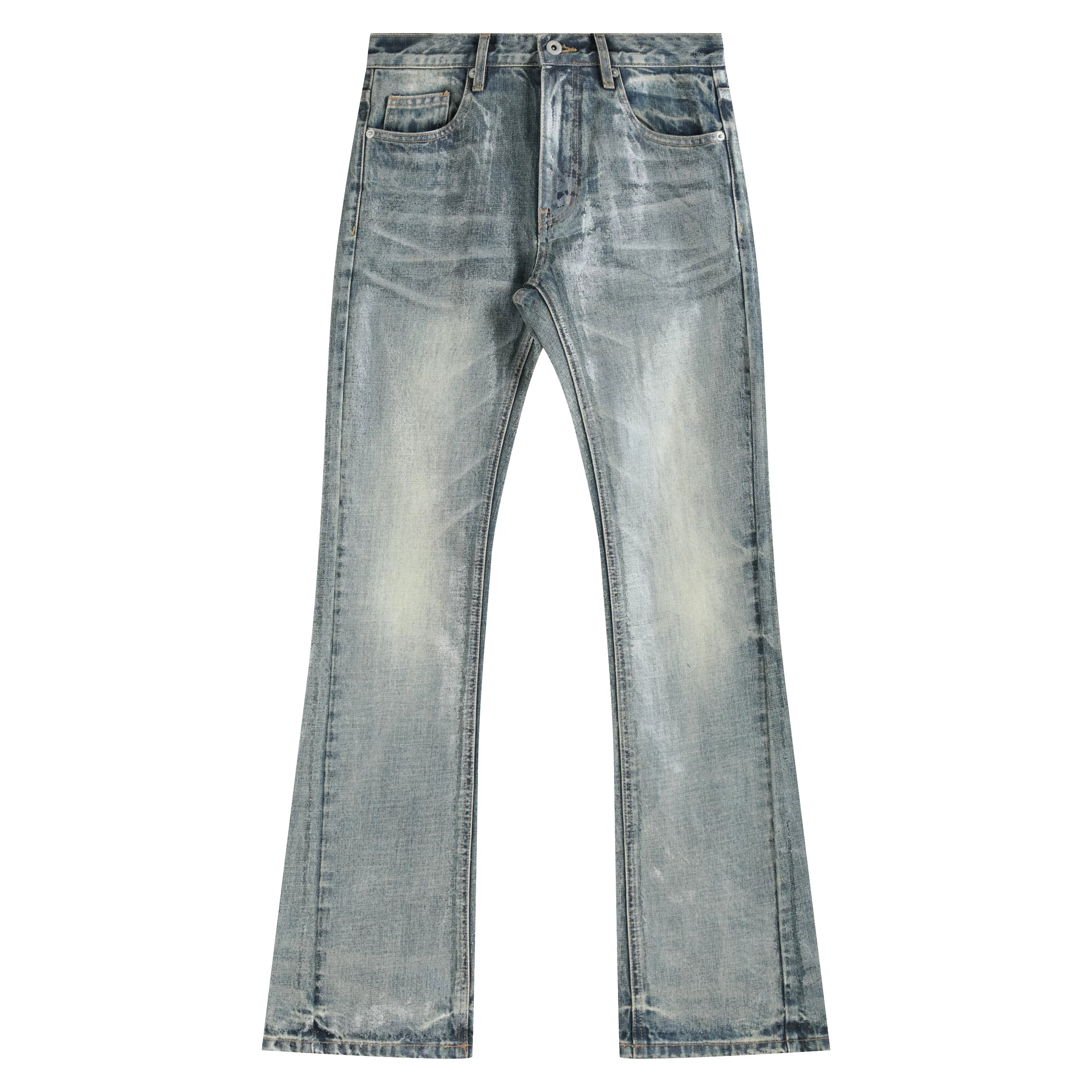 Ice Blue Crack Washed Flared Denim Jeans