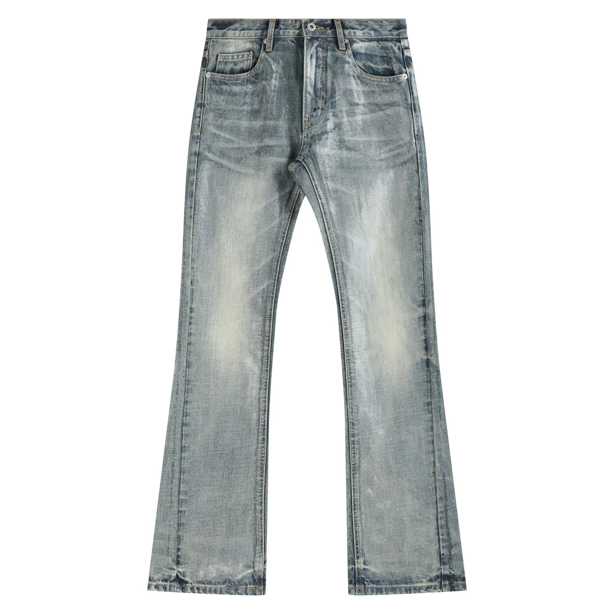 Ice Blue Crack Washed Flared Denim Jeans
