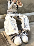 【25s Nov.】Leopard Print Plush Patchwork Jeans
