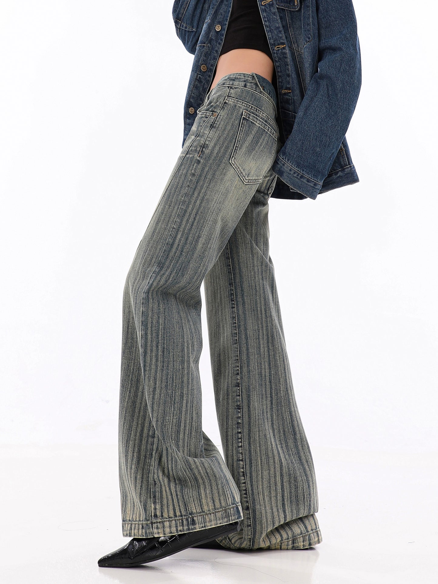 【24s February.】Retro High Street Low Rise Striped Jeans