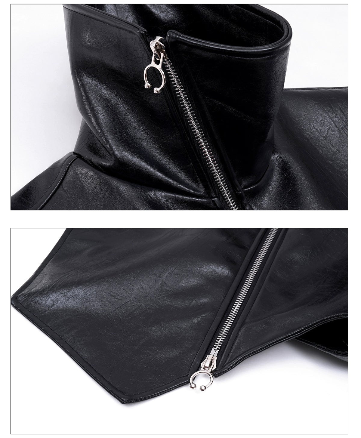 【25s Sep.】High Collar Oblique Zipper PU Leather Vest
