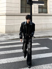 Textured Black Leather Moto Jacket