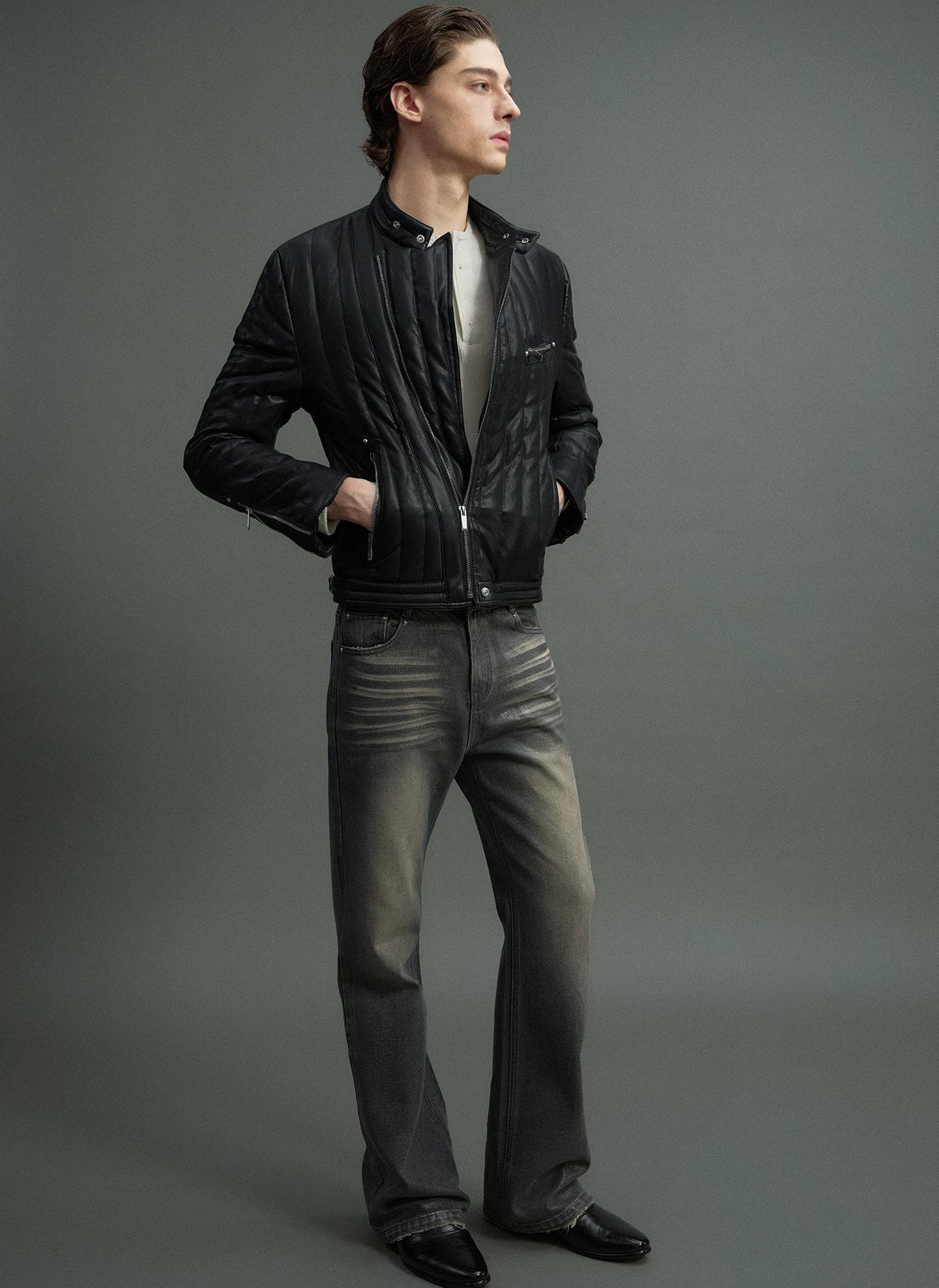Asymmetric Zip Down Moto Jacket