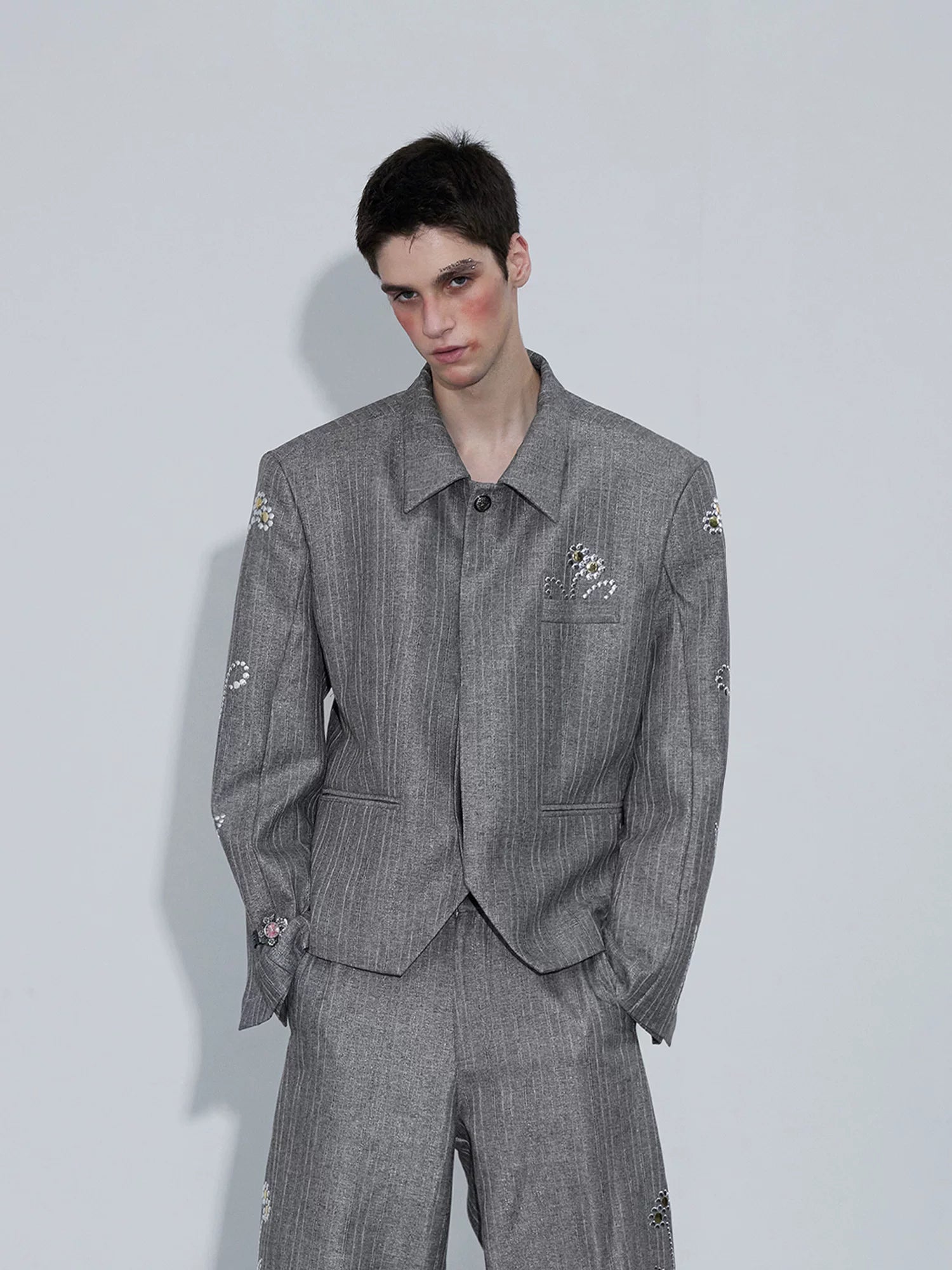 【26s Apr.】Crystal Embellished Striped Jacket / Pants