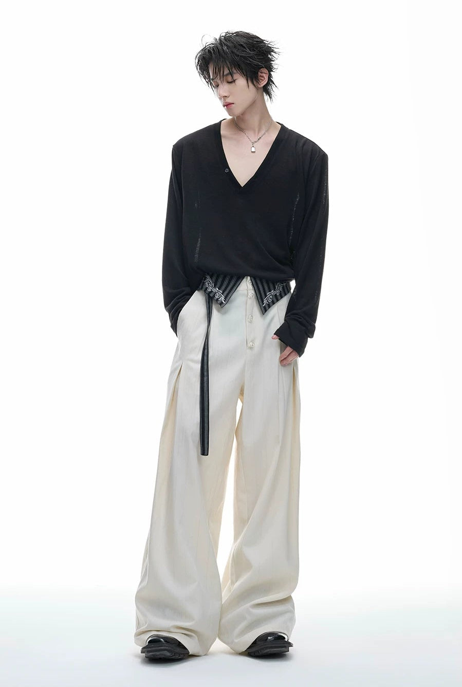 Embroidered Jacquard Wide-Leg Trousers