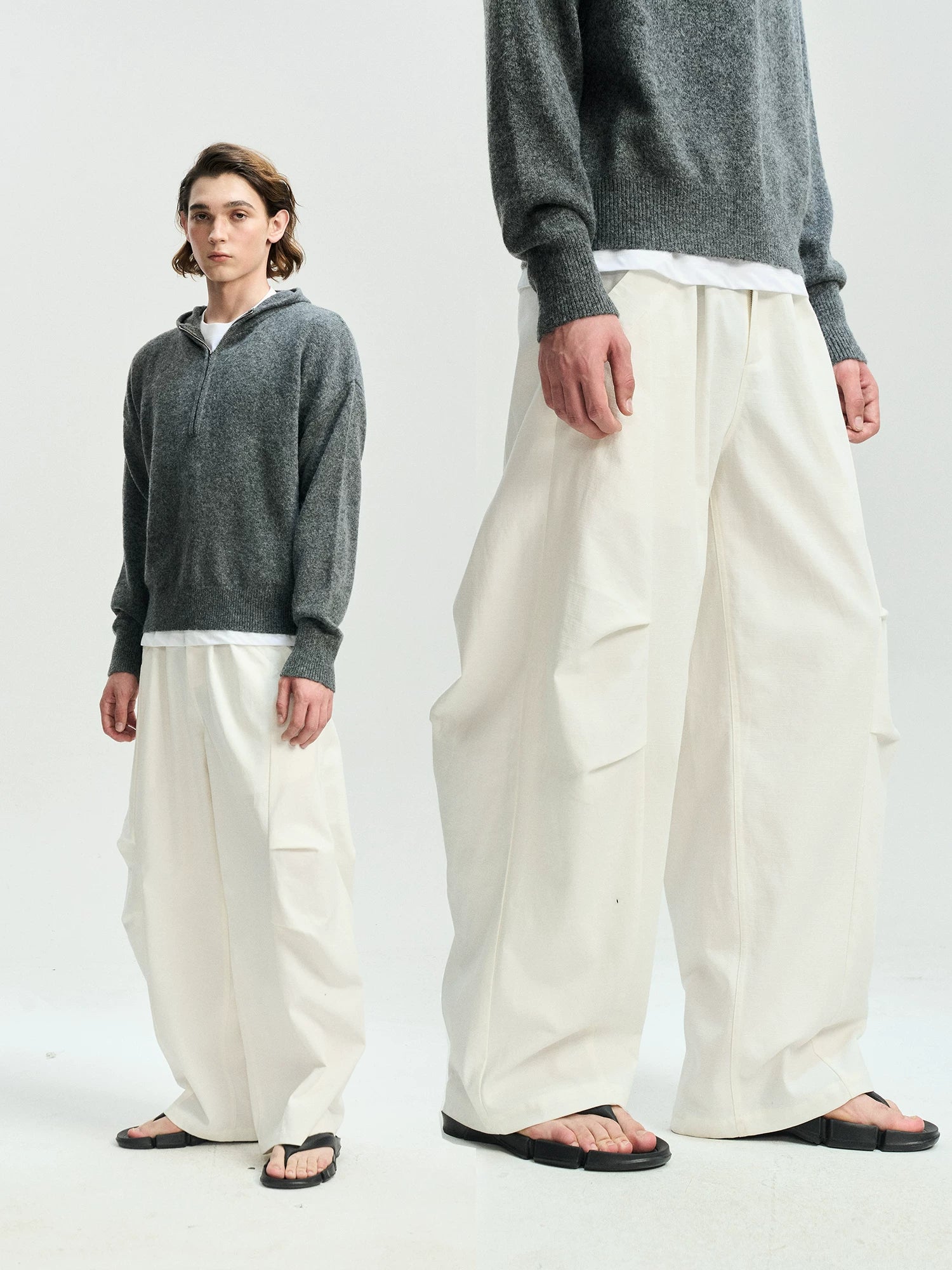 Pleated Wide-Leg Parachute Pants