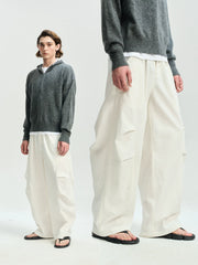 Pleated Wide-Leg Parachute Pants