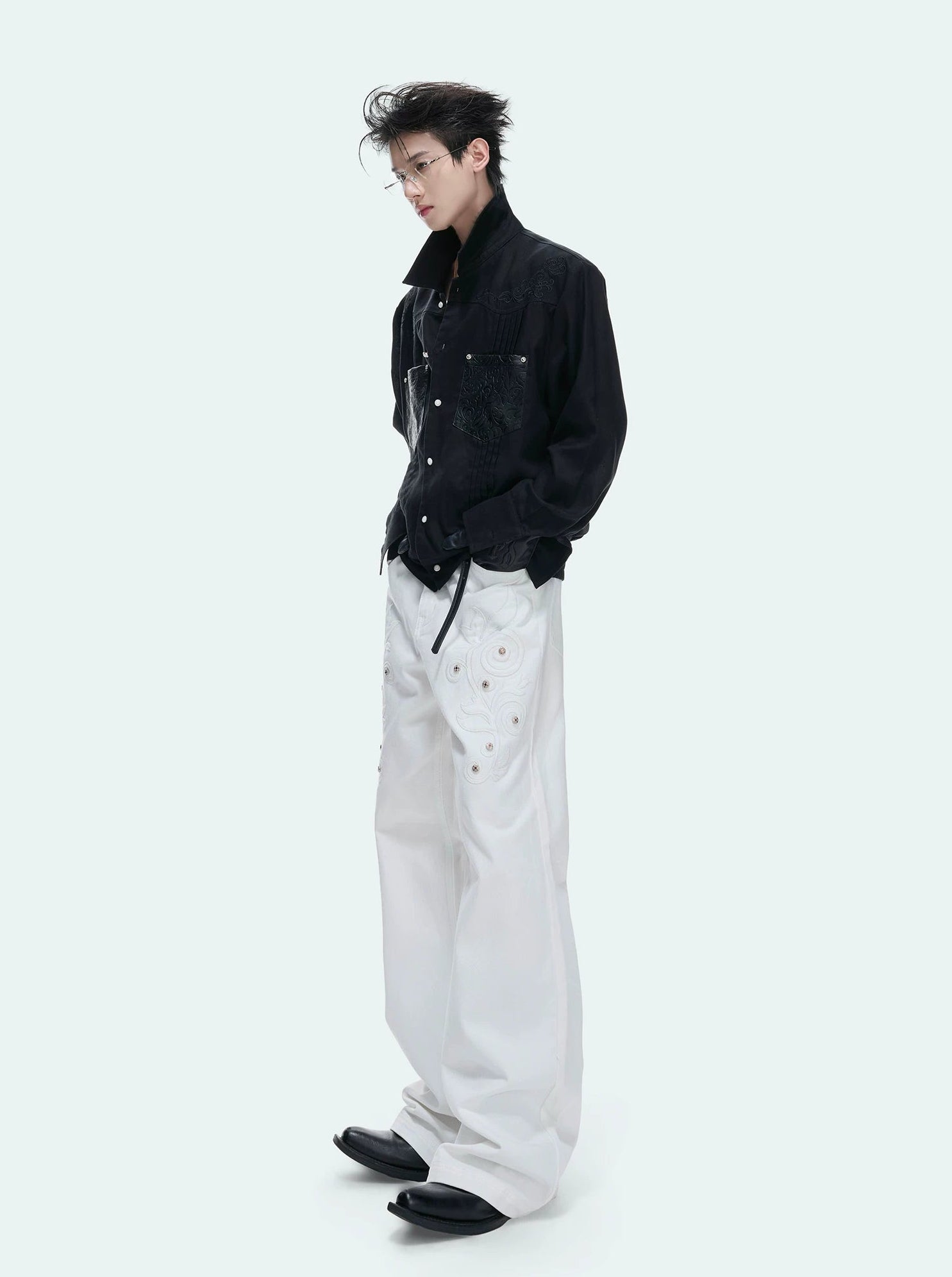 Rose Embroidered White Flared Jeans