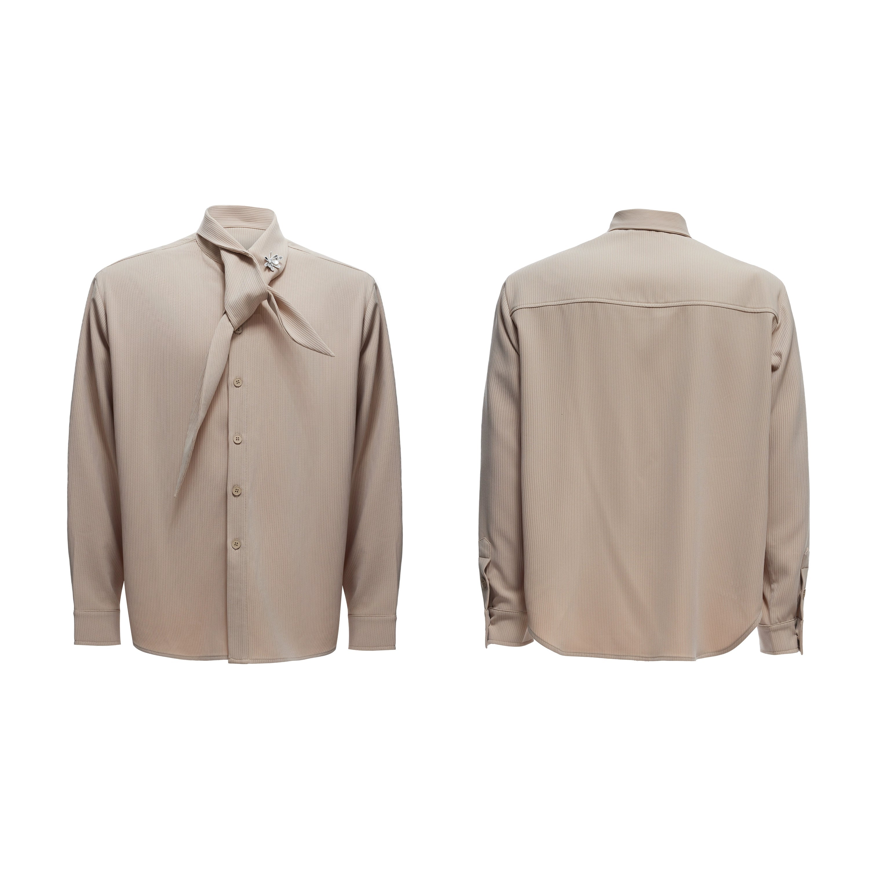 【25s Sep.】Scarf Shoulder Pad Shirt / Drape Wide-leg Pants