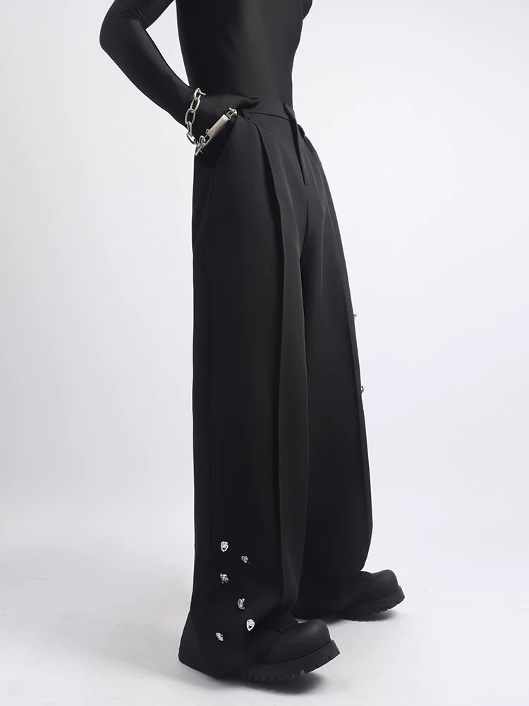 【26s May.】Metal Detail Patchwork Wide-Leg Black Pants