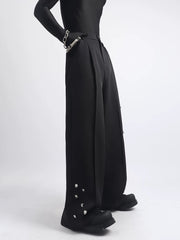 【26s May.】Metal Detail Patchwork Wide-Leg Black Pants