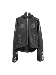 【25s Aug.】Patchwork Deconstructed Hooded Zip-Up Jacket