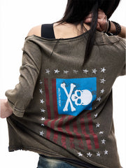 Skull Graphic Layered Off-Shoulder Tee