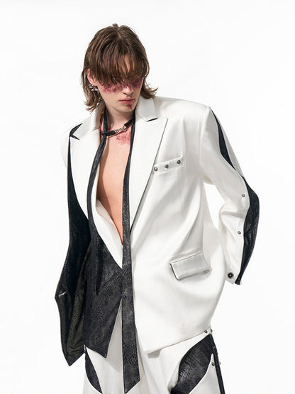 【25s Apr.】Fake Two-piece Structure Stitching Rivet Suit Jacket + Pants