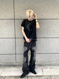 【25s Sep.】Vintage Pleated Lightning Pattern Jeans
