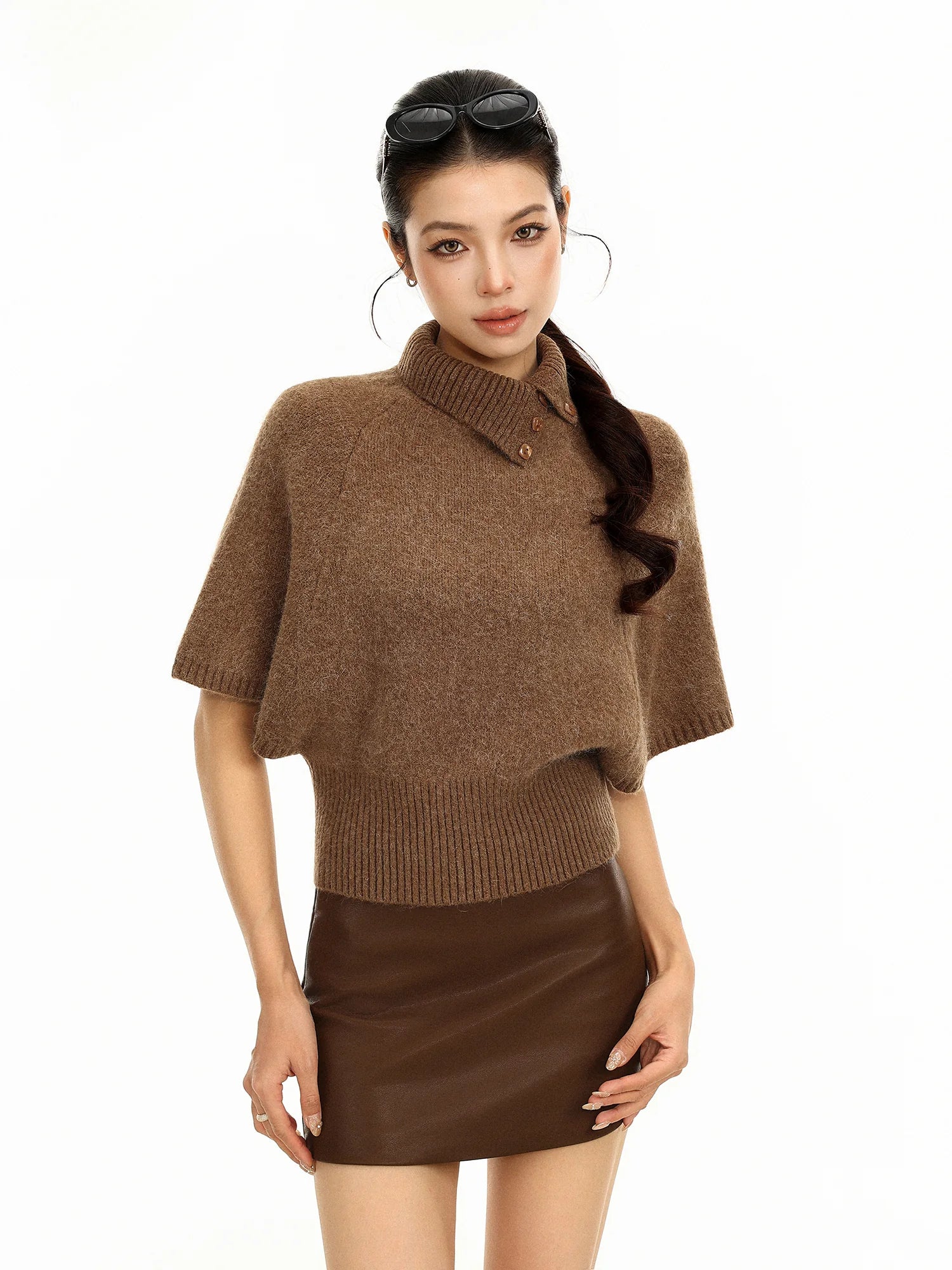 Rabbit Fur Collar Batwing Sweater