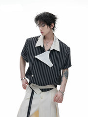 Embroidered Asymmetric Stripe Shirt Tee