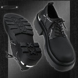 Denim Patchwork Iron Plate Thick-soled Derby Shoes