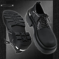 Denim Patchwork Iron Plate Thick-soled Derby Shoes