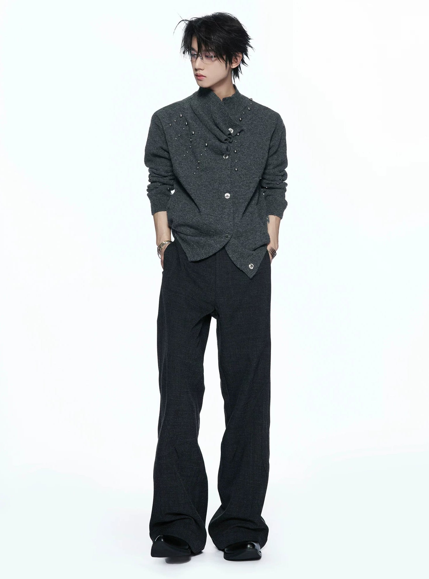 Asymmetric Studded Wool Blend Knit