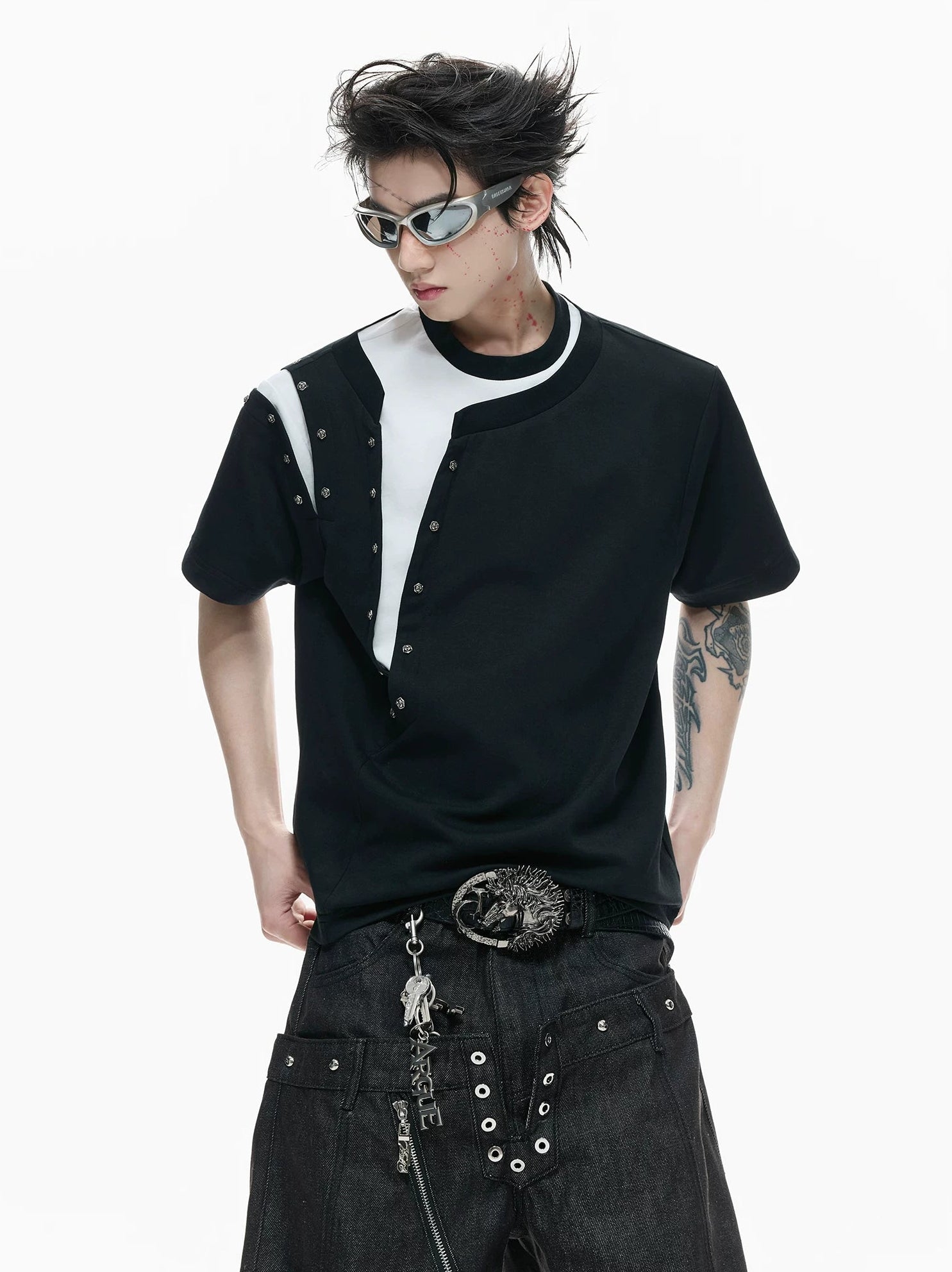 【26s Apr.】Studded Layered Panel Cropped Tee