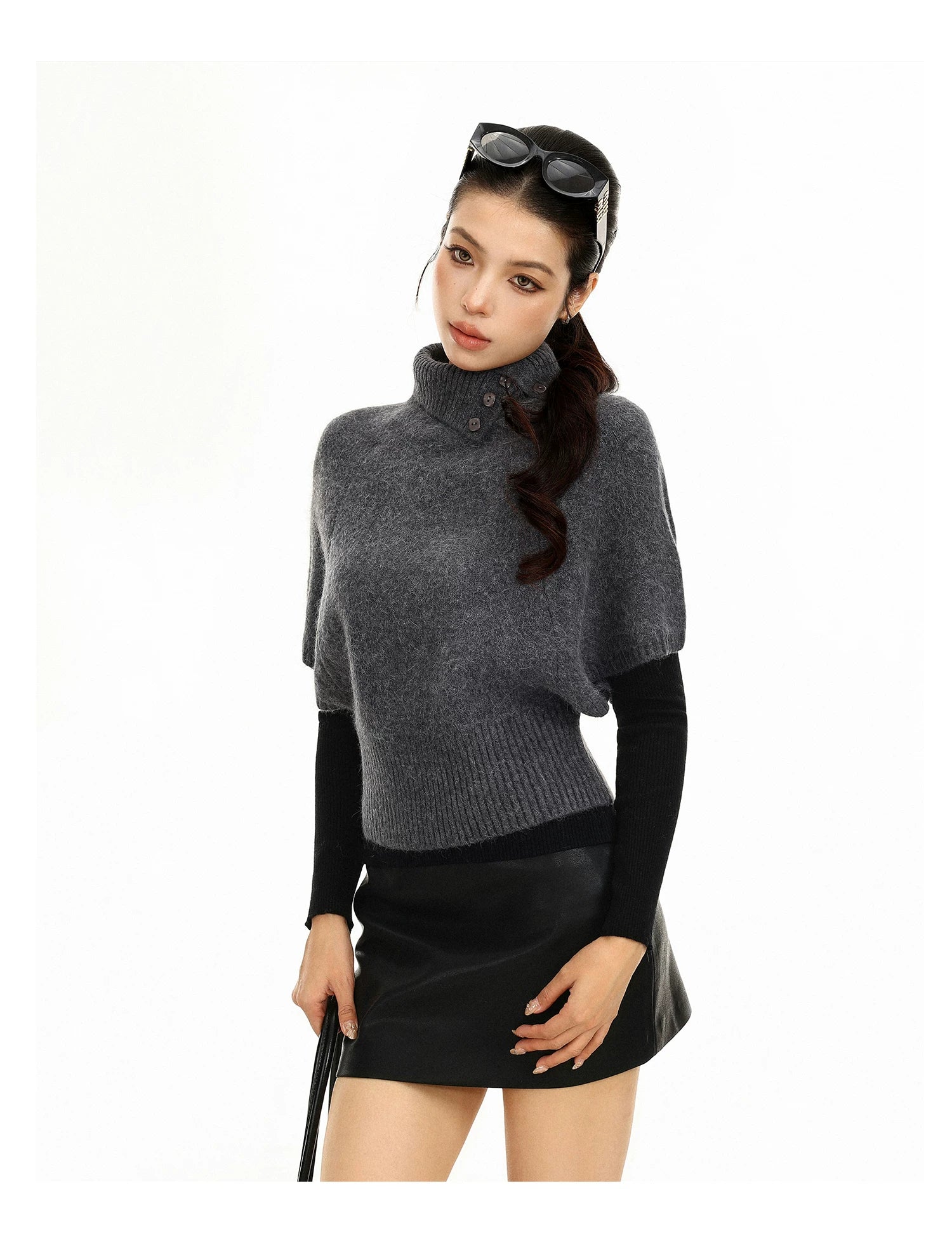Rabbit Fur Collar Batwing Sweater