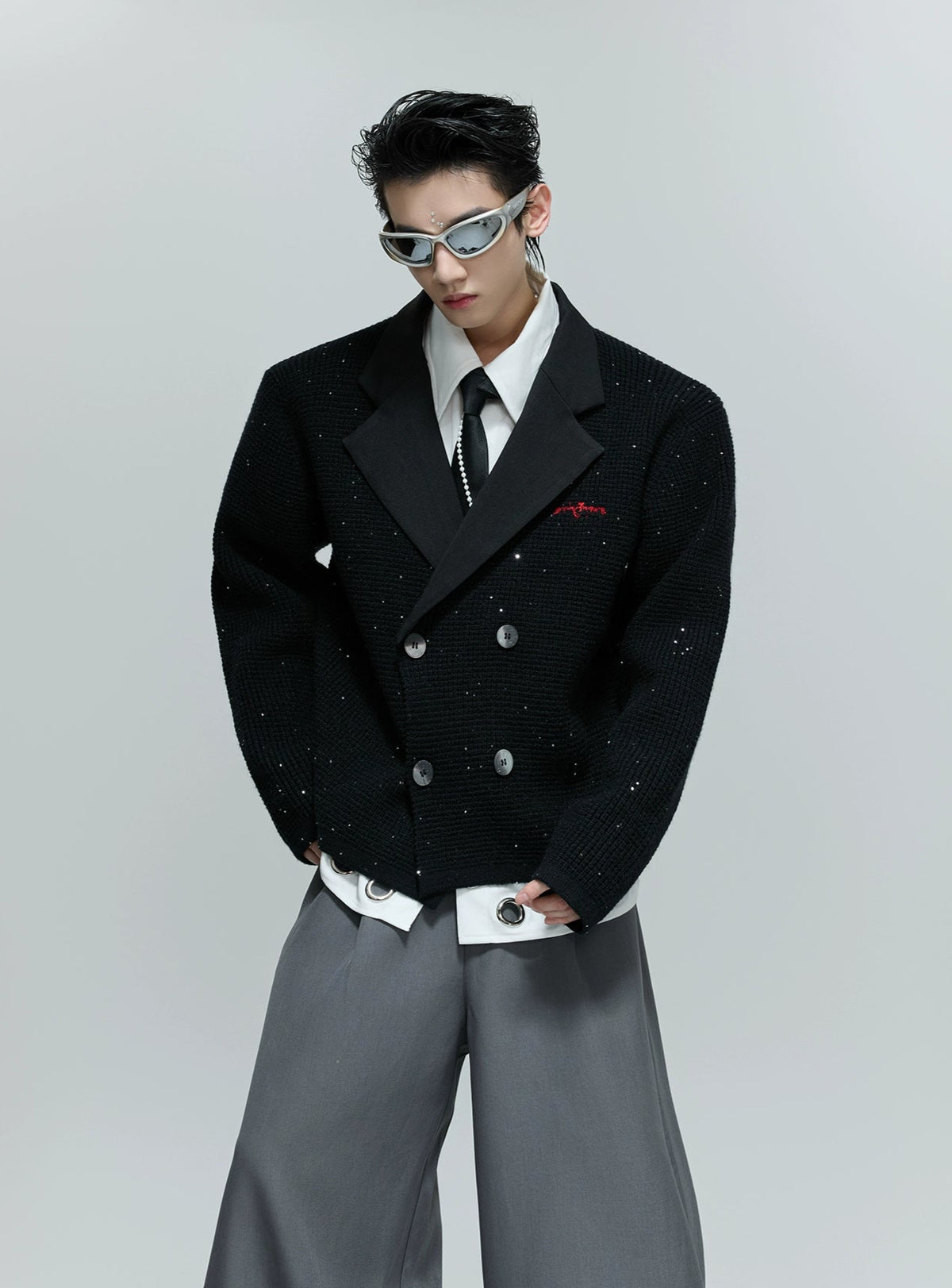 【25s Oct.】Sequined Plaid Textured Cardigan Jacket