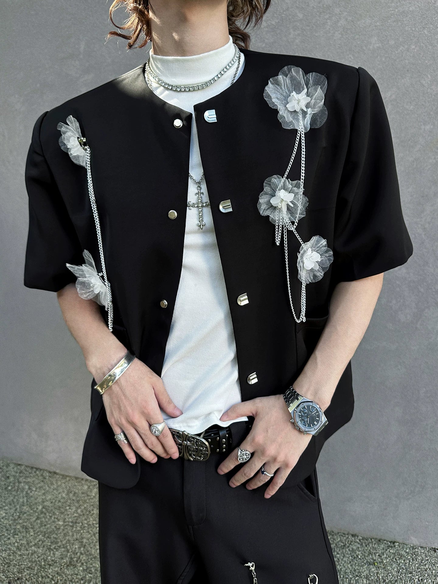 Contrast Floral Detail Polo Shirt