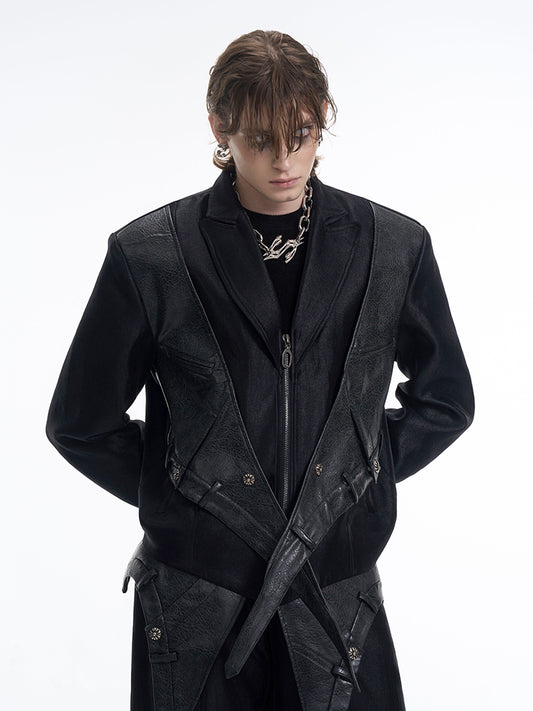 【25s Mar.】Fake Two-piece Rivet Structured Leather Jacket/Pants